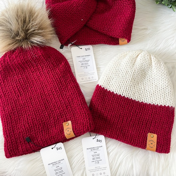 Kids Red and Cream Knitted Toque, Beanie, Pompom hat, Boys Hat, Girls Hat - Picture 3 of 7